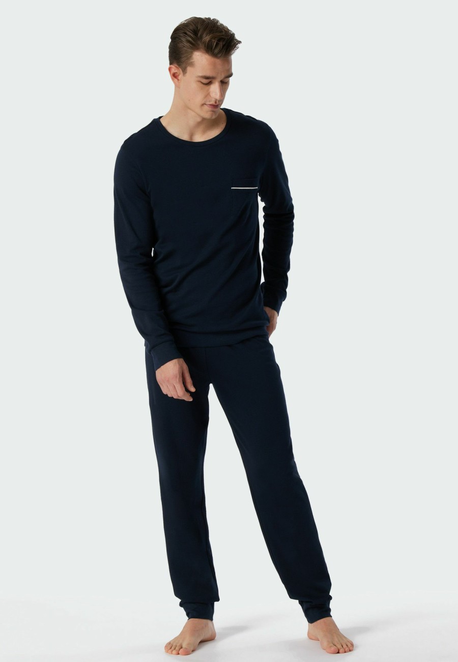 Men SCHIESSER Pajamas | Pajamas Long Interlock Fine Interlock Dark Blue ...